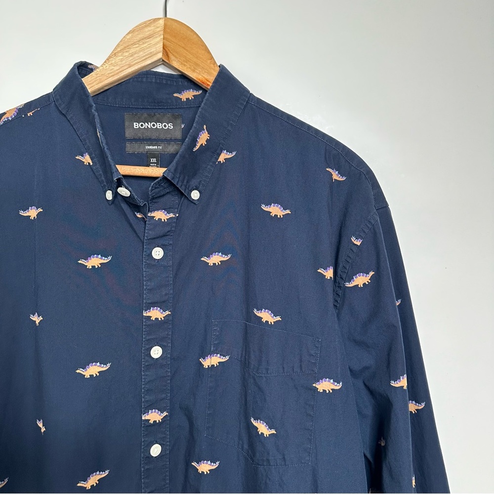 Bonobos Men’s Navy Dinosaur Print Button Up Shirt Size XXL